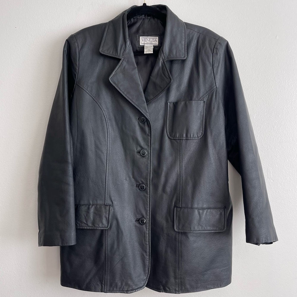 Venezia Vintage Genuine Leather Black Jacket Women’s size XL or XXL 2XL Coat